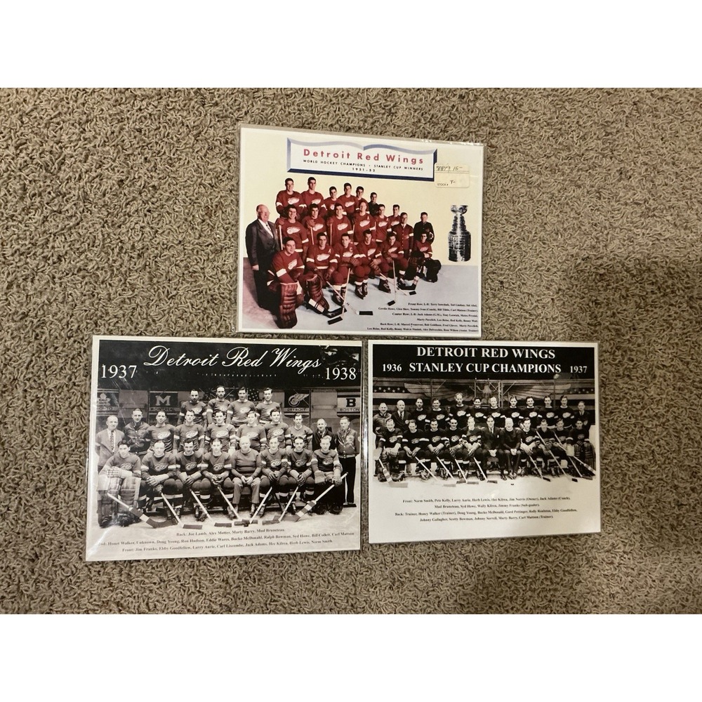 Detroit Red Wings Stanley Cup Champions Team Photo Lot 1936 1937 1952 Reprints